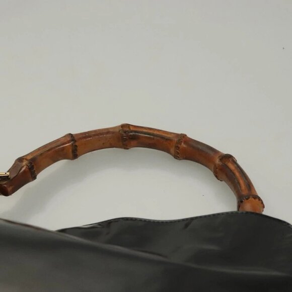 GUCCI Bamboo Hand Bag Enamel 2way Black Gold - Picture 6 of 16